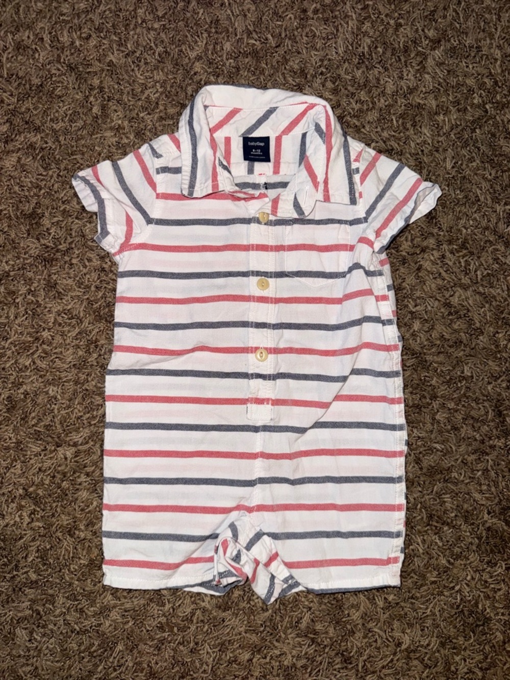 GAP White Romper with Pink and Navy Stripes